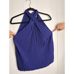 White House Black Market Top 10 Royal Purple Halter Neck Sleeveless Crinkle